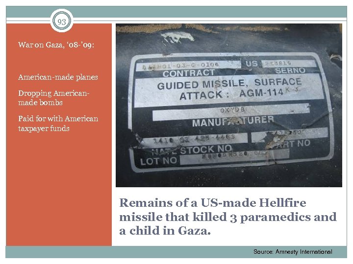 93 War on Gaza, ‘ 08 -’ 09: American-made planes Dropping Americanmade bombs Paid
