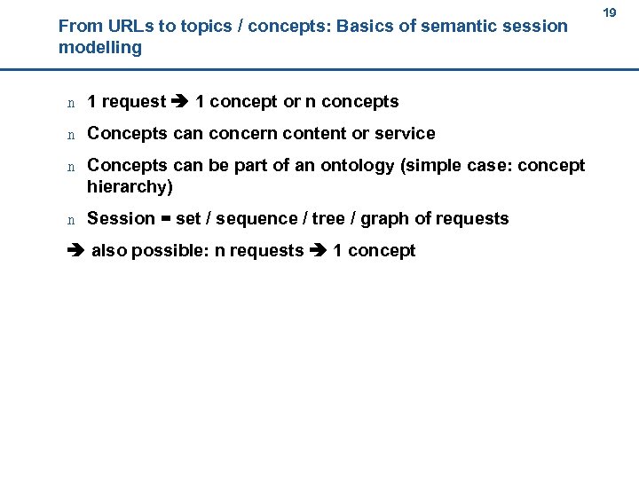 19 From URLs to topics / concepts: Basics of semantic session modelling n 1