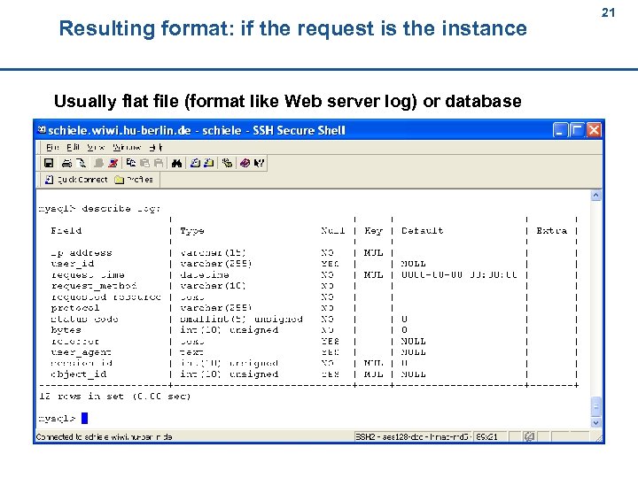 Resulting format: if the request is the instance 21 21 Usually flat file (format