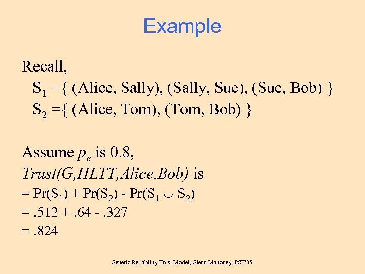 Example Recall, S 1 ={ (Alice, Sally), (Sally, Sue), (Sue, Bob) } S 2