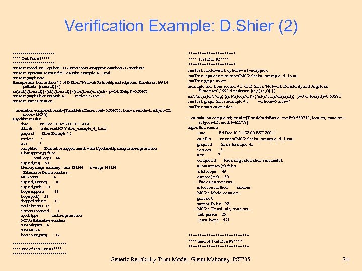 Verification Example: D. Shier (2) *********** Test Run #1*********** run. Test: model=null, options= s