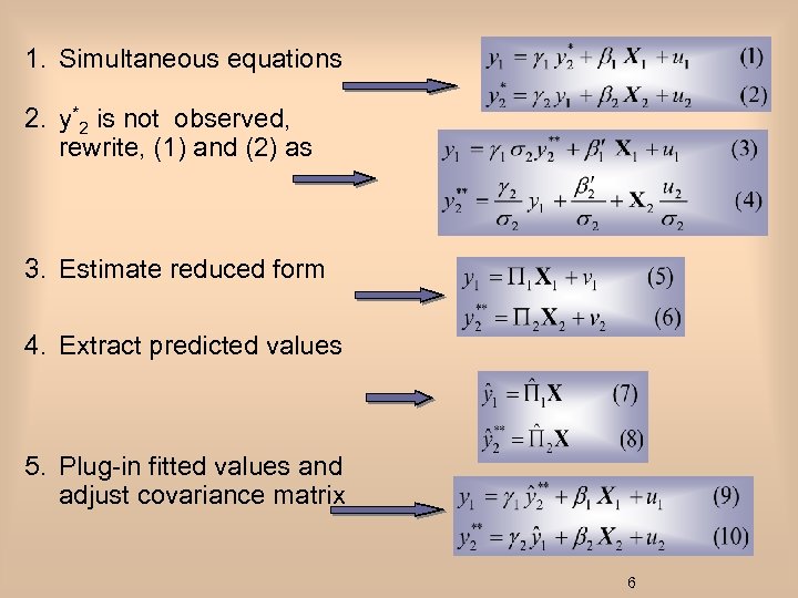 1. Simultaneous equations 2. y*2 is not observed, rewrite, (1) and (2) as 3.