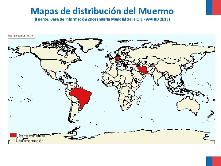 Mapas de distribución del Muermo (Fuente: Base de Información Zoosanitaria Mundial de la OIE
