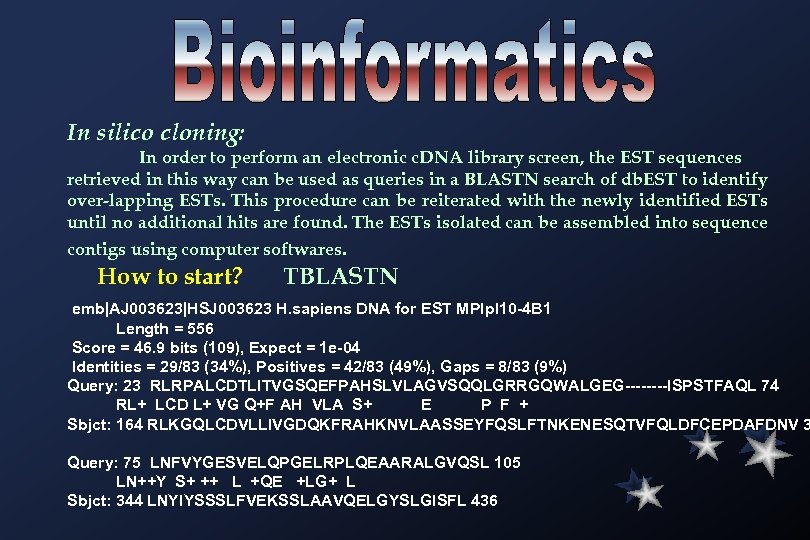 In silico cloning: In order to perform an electronic c. DNA library screen, the