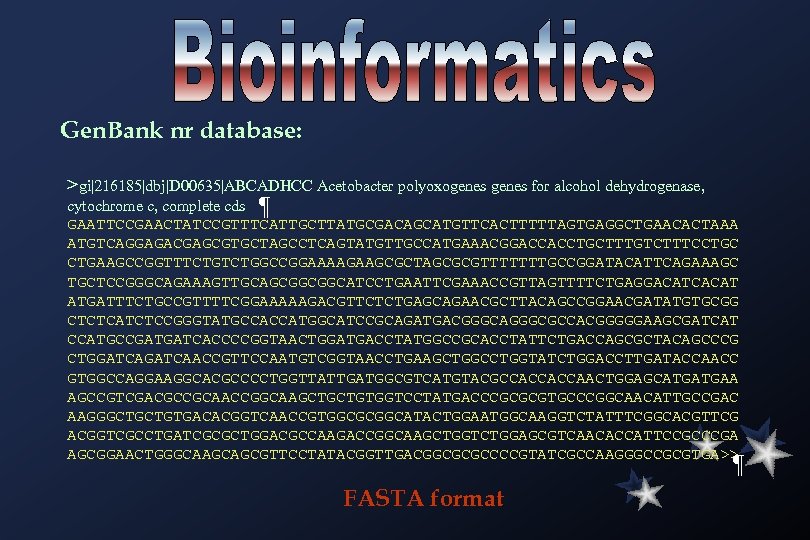 Gen. Bank nr database: >gi|216185|dbj|D 00635|ABCADHCC Acetobacter polyoxogenes for alcohol dehydrogenase, cytochrome c, complete