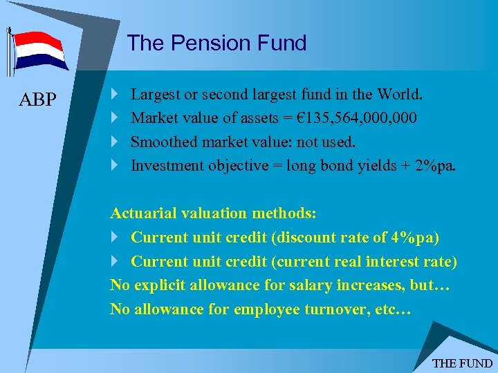 The Pension Fund ABP } } Largest or second largest fund in the World.