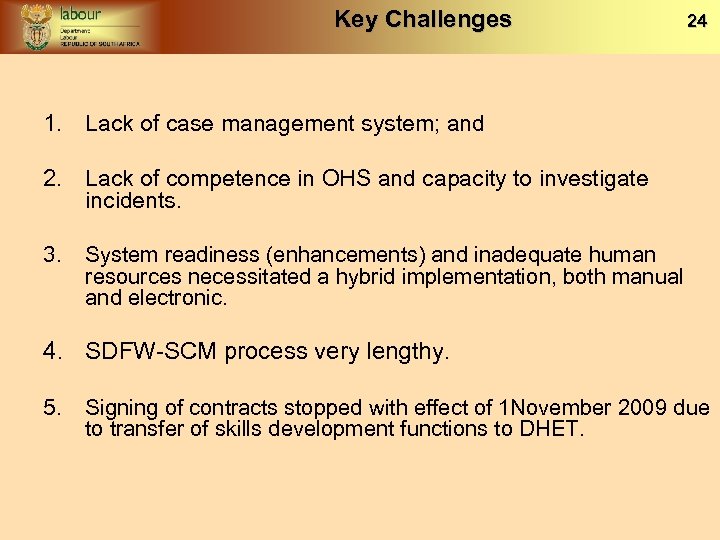 Key Challenges 24 1. Lack of case management system; and 2. Lack of competence