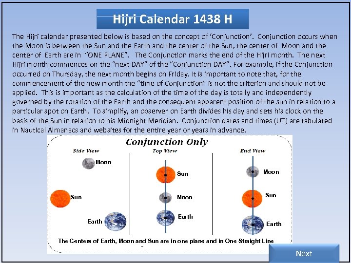 Hijri Calendar 1438 H The Hijri calendar presented below is based on the concept