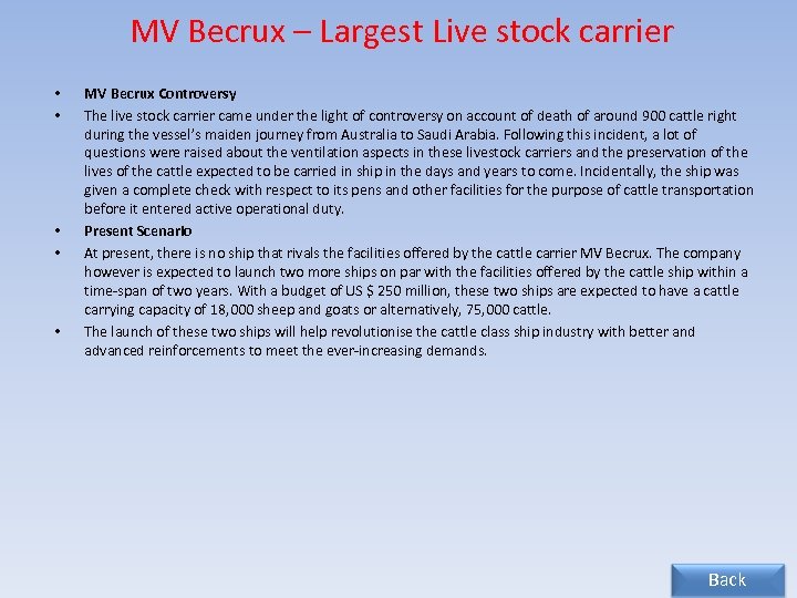 MV Becrux – Largest Live stock carrier • • • MV Becrux Controversy The