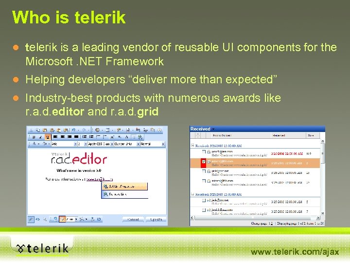 Who is telerik ● telerik is a leading vendor of reusable UI components for
