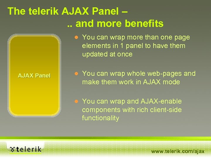 The telerik AJAX Panel –. . and more benefits ● You can wrap more
