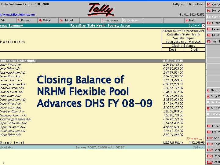 Closing Balance of NRHM Flexible Pool Advances DHS FY 08 -09 
