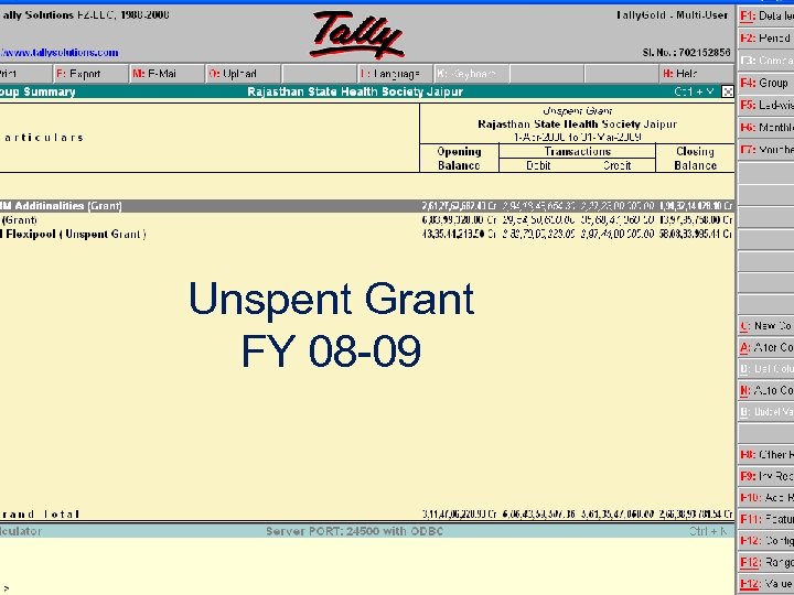 Unspent Grant FY 08 -09 