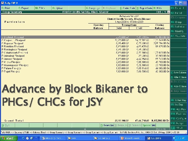 Advance by Block Bikaner to PHCs/ CHCs for JSY 