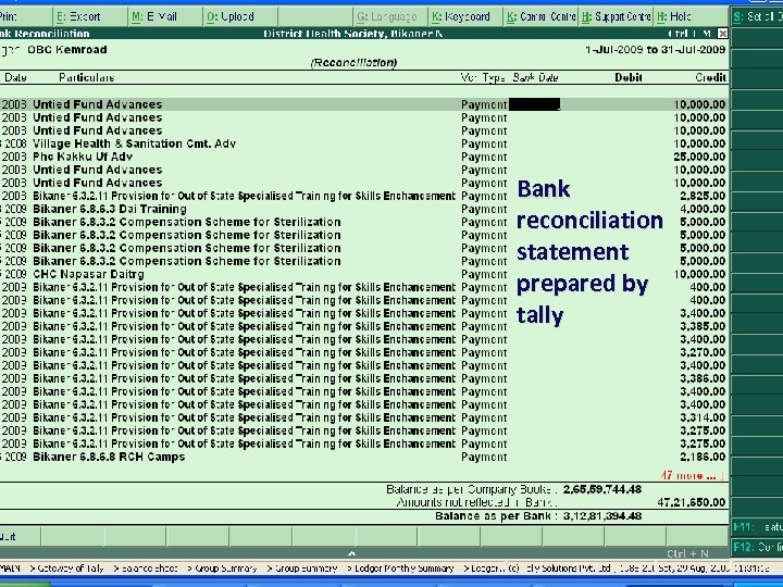 Bank reconciliation statement prepared by tally 