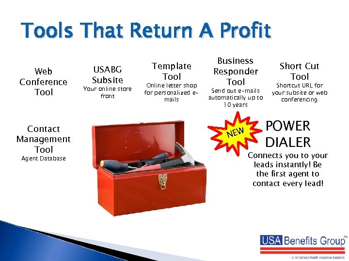 Tools That Return A Profit Web Conference Tool Contact Management Tool Agent Database USABG