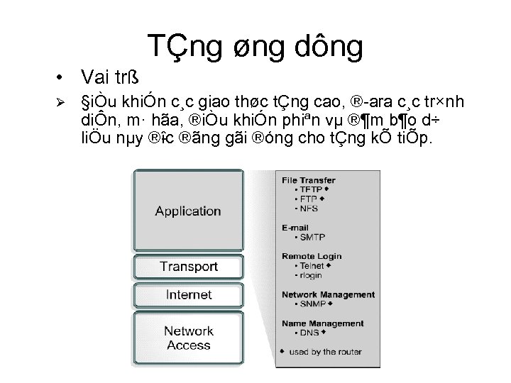 TÇng øng dông • Vai trß Ø §iÒu khiÓn c¸c giao thøc tÇng cao,