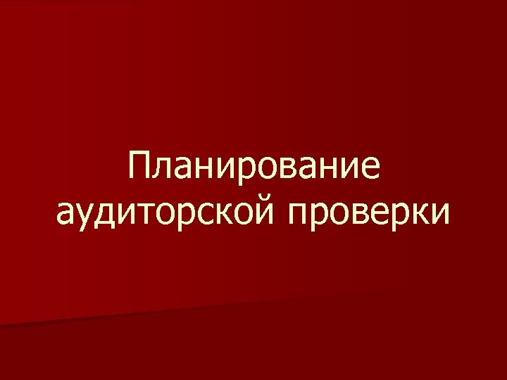 Планирование аудиторской проверки 