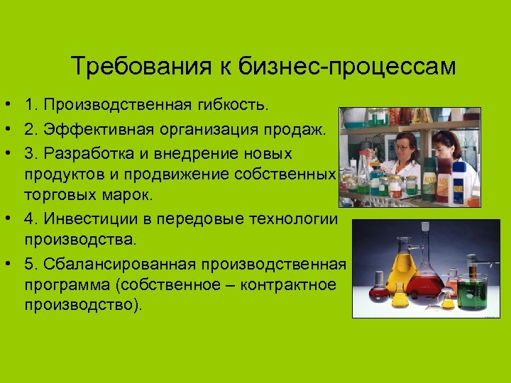 Требования к бизнес-процессам • 1. Производственная гибкость. • 2. Эффективная организация продаж. • 3.