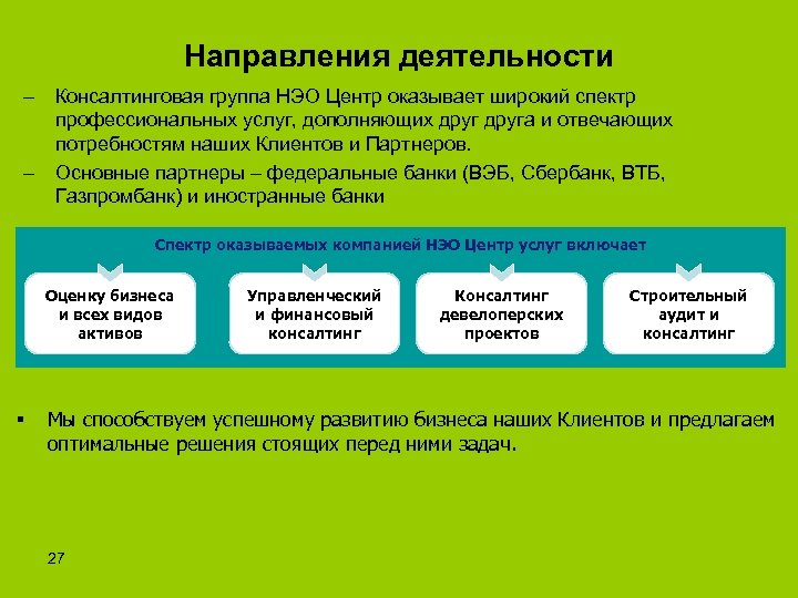 Направления деятельности – Консалтинговая группа НЭО Центр оказывает широкий спектр профессиональных услуг, дополняющих друга