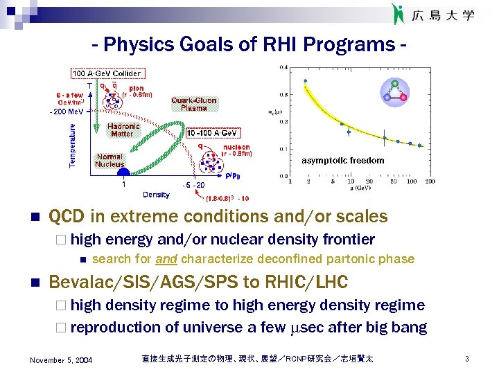 - Physics Goals of RHI Programs - asymptotic freedom n QCD in extreme conditions