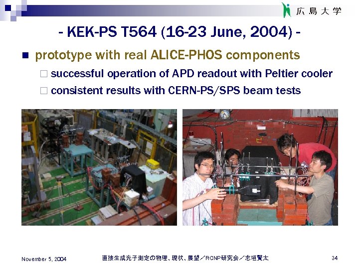 - KEK-PS T 564 (16 -23 June, 2004) n prototype with real ALICE-PHOS components