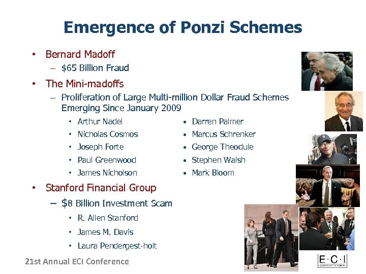 Emergence of Ponzi Schemes • Bernard Madoff – $65 Billion Fraud • The Mini-madoffs