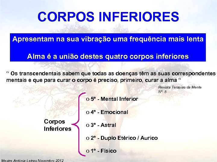 CORPOS INFERIORES Apresentam na sua vibração uma frequência mais lenta Alma é a união