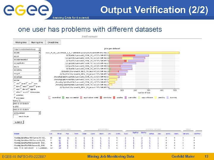 Output Verification (2/2) Enabling Grids for E-scienc. E one user has problems with different