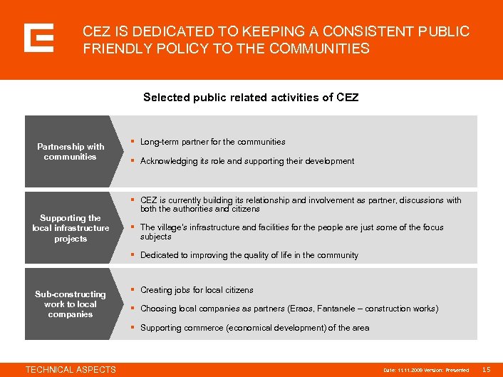 CEZ IS DEDICATED TO KEEPING A CONSISTENT PUBLIC FRIENDLY POLICY TO THE COMMUNITIES Selected