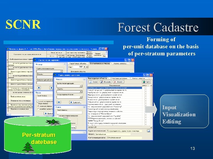 SCNR Forest Cadastre Forming of per-unit database on the basis of per-stratum parameters Input