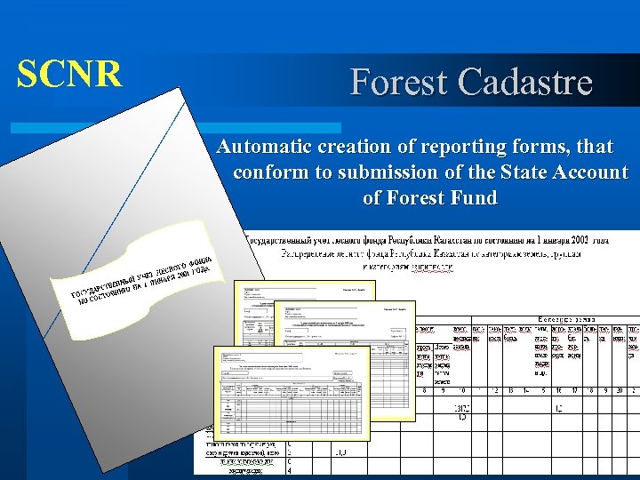 SCNR Forest Cadastre Automatic creation of reporting forms, that conform to submission of the