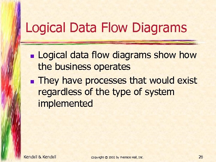 Logical Data Flow Diagrams n n Logical data flow diagrams show the business operates