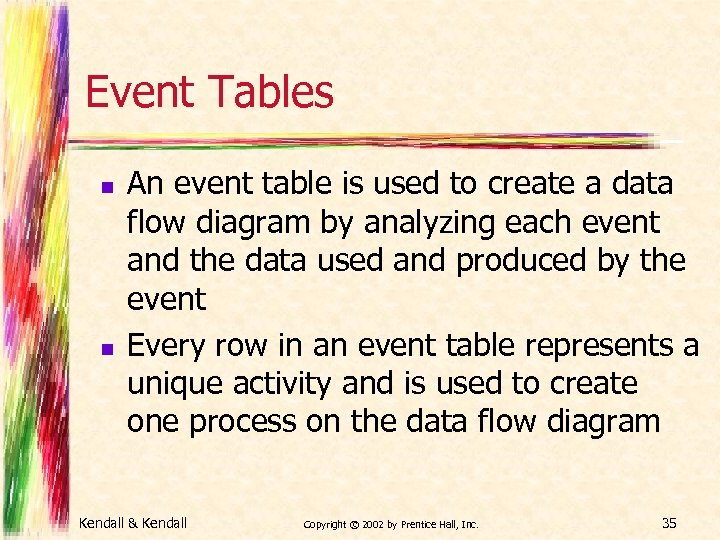 Event Tables n n An event table is used to create a data flow