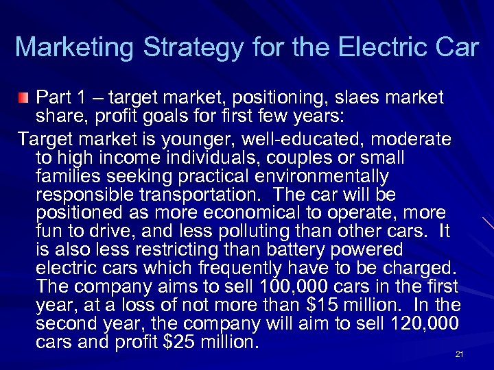 Marketing Strategy for the Electric Car Part 1 – target market, positioning, slaes market