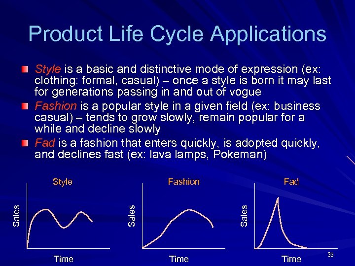 Product Life Cycle Applications Style is a basic and distinctive mode of expression (ex: