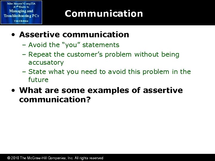 Mike Meyers’ Comp. TIA A+® Guide to Managing and Troubleshooting PCs Communication Third Edition