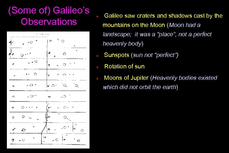 (Some of) Galileo’s Observations v Galileo saw craters and shadows cast by the mountains
