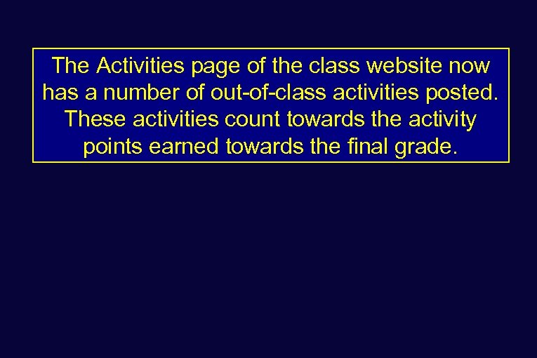 The Activities page of the class website now has a number of out-of-class activities