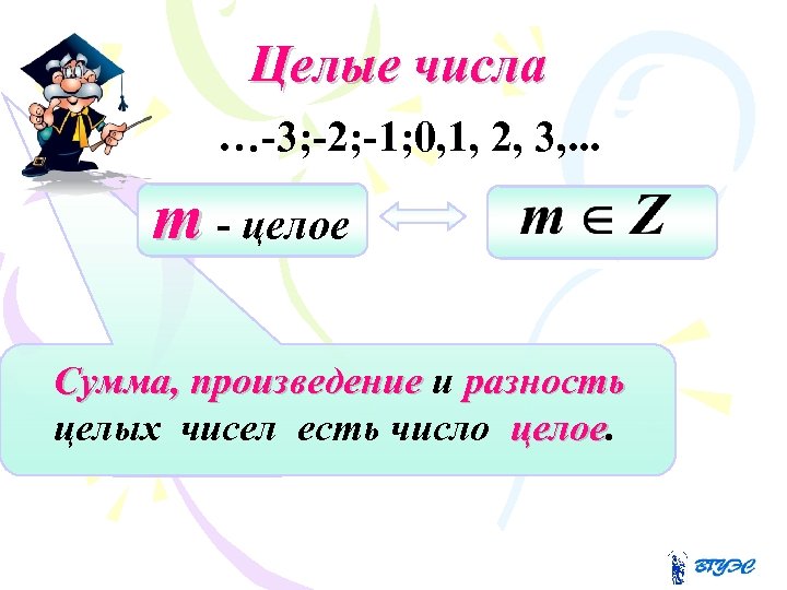 Целые числа …-3; -2; -1; 0, 1, 2, 3, . . . m -