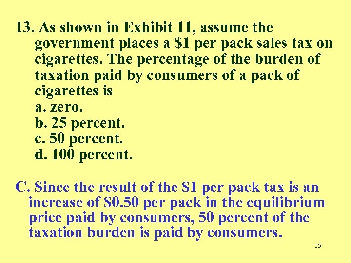 13. As shown in Exhibit 11, assume the government places a $1 per pack