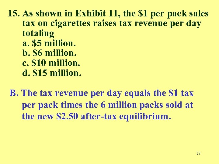 15. As shown in Exhibit 11, the $1 per pack sales tax on cigarettes