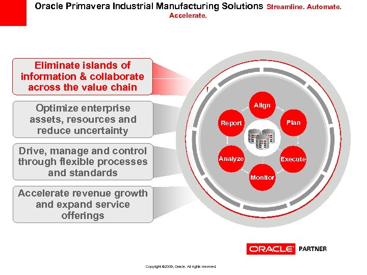Oracle Primavera Industrial Manufacturing Solutions Streamline. Automate. Accelerate. Eliminate islands of information & collaborate