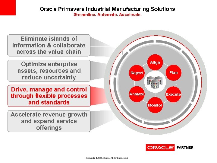 Oracle Primavera Industrial Manufacturing Solutions Streamline. Automate. Accelerate. Eliminate islands of information & collaborate