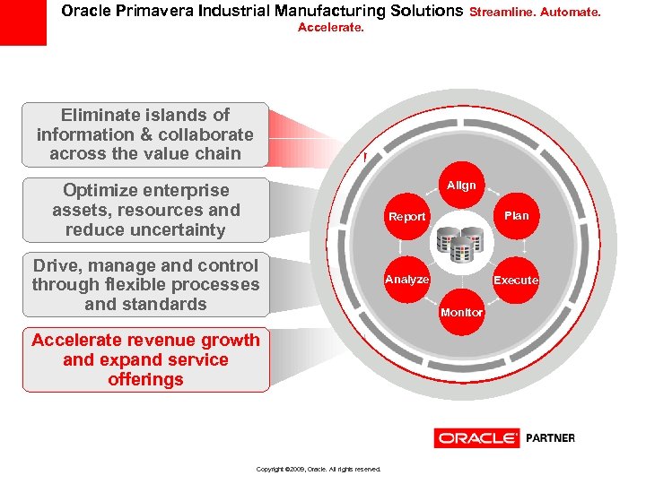 Oracle Primavera Industrial Manufacturing Solutions Streamline. Automate. Accelerate. Eliminate islands of information & collaborate