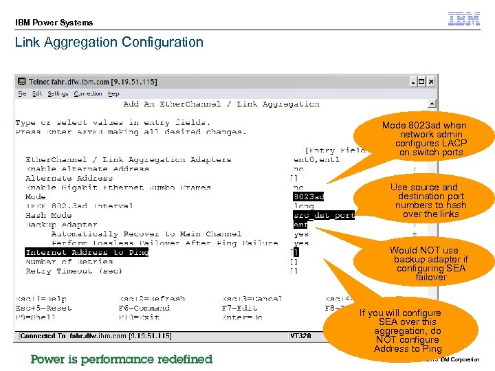 IBM Power Systems Link Aggregation Configuration Mode 8023 ad when network admin configures LACP