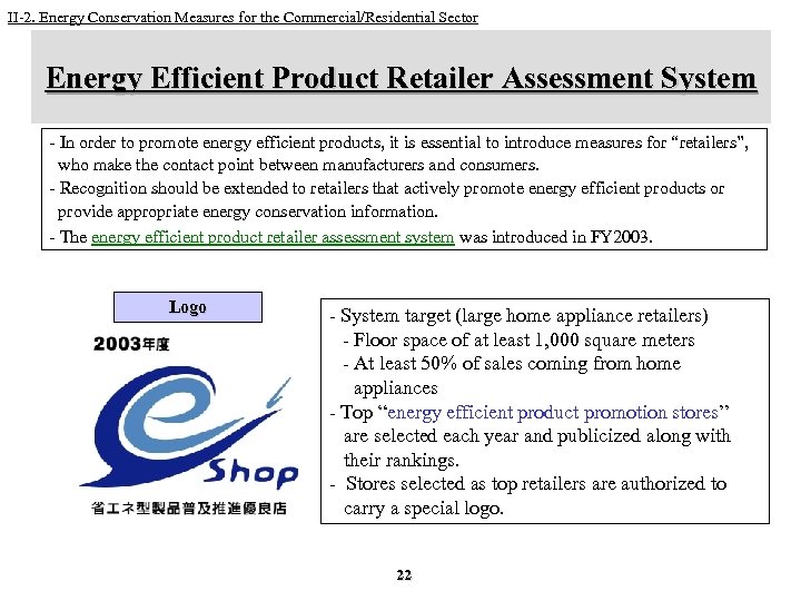 II-2. Energy Conservation Measures for the Commercial/Residential Sector Energy Efficient Product Retailer Assessment System