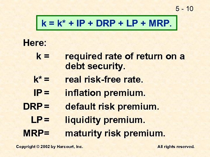 5 - 10 k = k* + IP + DRP + LP + MRP.