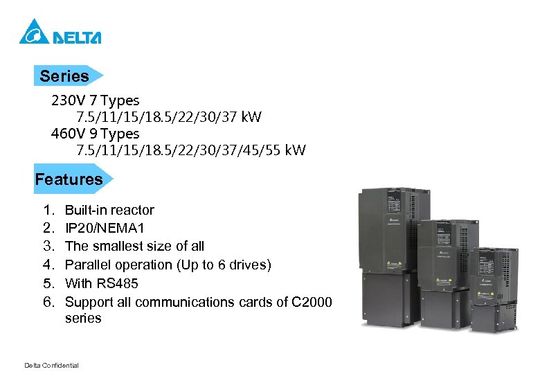 Series 230 V 7 Types 7. 5/11/15/18. 5/22/30/37 k. W 460 V 9 Types