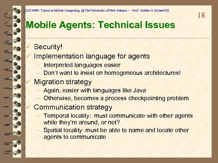 CSCI 6990: Topics in Mobile Computing @ The University of New Orleans -- Prof.